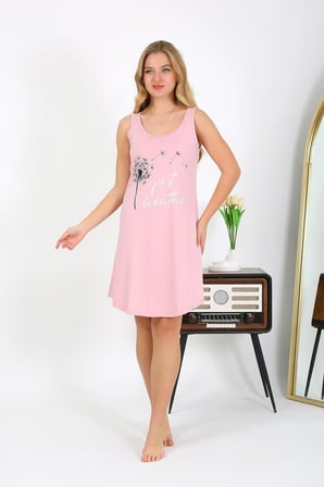 Moda Çizgi Kadın Kalın Askılı Penye Gecelik Pembe 1777