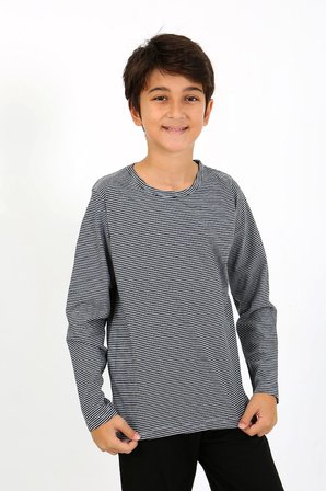 Moda Çizgi Erkek Çocuk Uzun Kol Penye Pijama Takım 20438 Gri