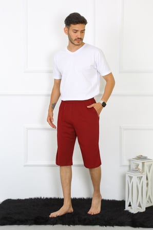 Moda Çizgi Erkek Cepli Pamuk Lakost Kapri Bordo 27554