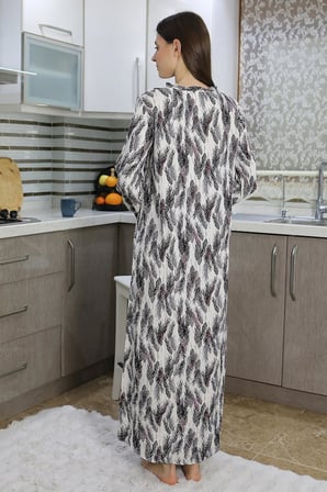 Moda Çizgi Kadın Uzun Kol Penye Gecelik Ev Elbisesi Mor 25500