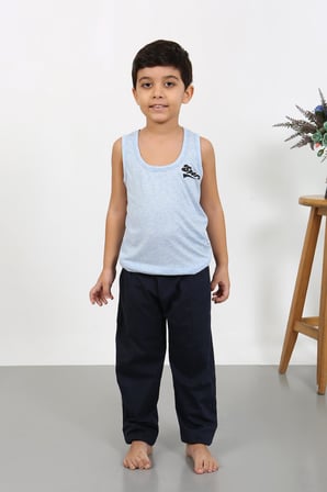 Moda Çizgi Erkek Çocuk Sıfır Kol Penye Pijama Takım Mavi 20439