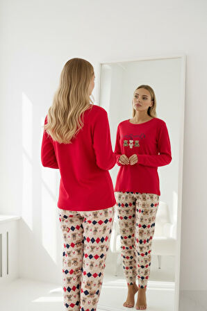 Kadın Bisiklet Yaka Düğmesiz Bilekler Lastikli/Jogger Yumuşak Termal Kışlık Pijama Takımı