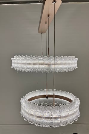 Lüks Çift Halka Tasarımlı Rose Gold Detaylı Kristal Camlı Modern LED Avize