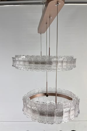 Lüks Çift Halka Tasarımlı Rose Gold Detaylı Kristal Camlı Modern LED Avize