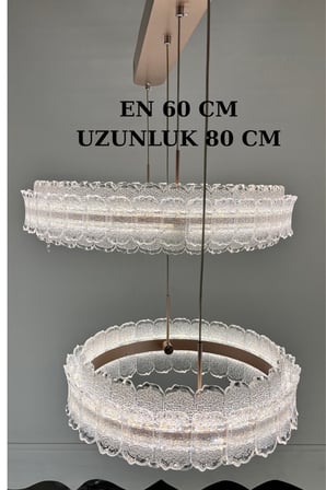 Lüks Çift Halka Tasarımlı Rose Gold Detaylı Kristal Camlı Modern LED Avize