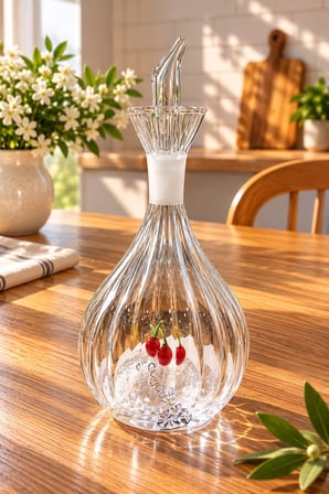2 Adet Kirazlı 900 ml Borosilikat Tombul Çizgili Cam Yağdanlık ve Mermer Stantlı – Yağlık Sirkelik S