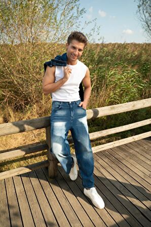 Erkek Skater Fit Jean Pantolon Lacivert