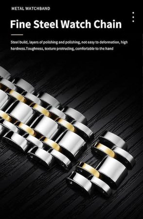 20MM ÇAPINDA UCU KAVİSLİ ÇİFT RENK ÇELİK SAAT KORDONU
