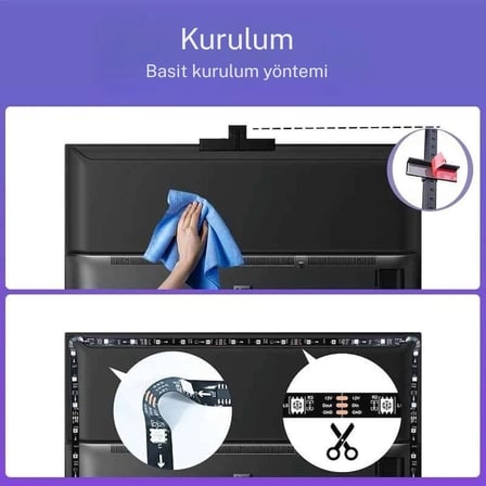 Monozone Ambiligt RGB TV Arkası Şerit Aydınlatmalı Uygulama Kumanda Kontrolü  Sese Duyarlı(5metre)