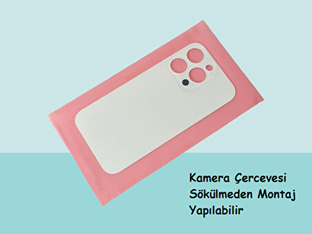Tkgz - iPhone 14 PRO Arka Pil Batarya Kapağı - Cam kapak Geniş Lens Deliği - BEYAZ