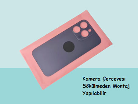 Tkgz - iPhone 14 PRO Arka Pil Batarya Kapağı - Cam kapak Geniş Lens Deliği - MAVİ