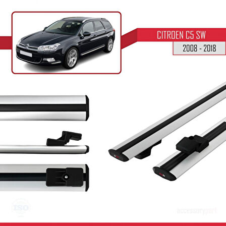 Citroen C5 II Tourer 2008-2018 Arası ile Uyumlu BASIC Model Ara Atkı Tavan Barı Gri 2 Adet