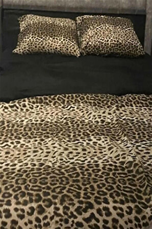 More Home  Tek Kişilik Lastikli Çarşaf  Nevresim Takımı  Leopar Desenli Siyah Kombin