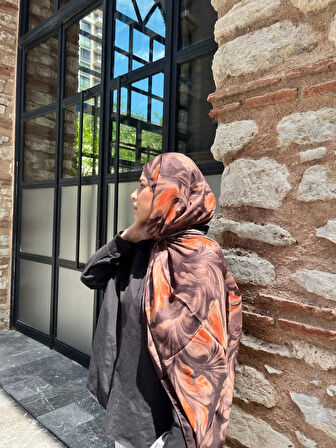 Aminenesil Esinti Vual Soft Pamuk Şal Kahverengi Turuncu Renk