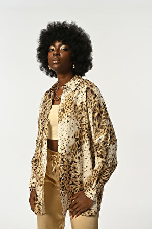 KADIN LEOPAR DESENLİ OVERSİZE GÖMLEK