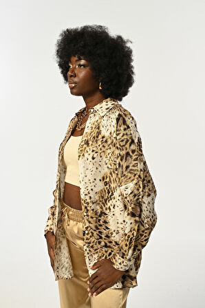 KADIN LEOPAR DESENLİ OVERSİZE GÖMLEK