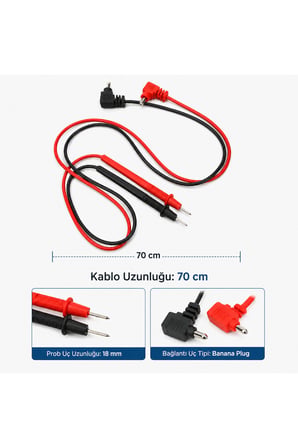 70cm Test Ölçüm Probu Voltmetre Avometre Kablosu Yedek Kablo 1000v 10a Tüm Multimetreler Ile Uyumlu