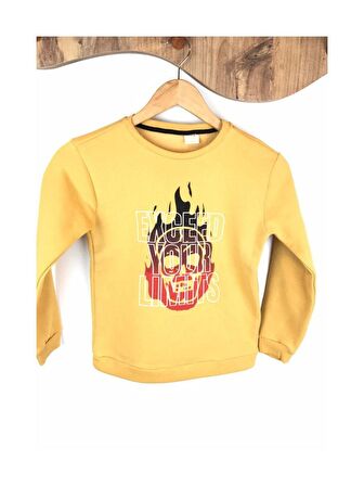 Sarı Renk Kuru Kafa Baskılı Sweatshirt