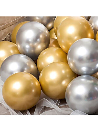 30 Adet Balon Metalik Renkler Beyaz - Gold - Gümüş 3 farklı renk