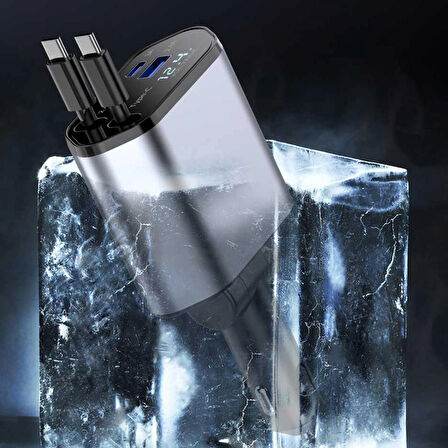 Hızlı Şarj (PD & QC) Destekli Dijital Göstergeli 4 Portlu Araç Şarj Cihazı - 12V/24V Oto Çakmaklık Dönüştürücü