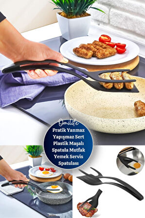 Pratik Yanmaz Yapışmaz Sert Plastik Maşalı Spatula Mutfak Yemek Servis Spatulası