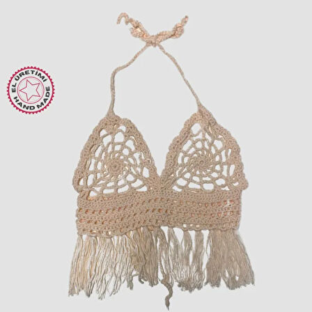 Uretti - ASLI 5776 - El Yapımı Bej Crop Top