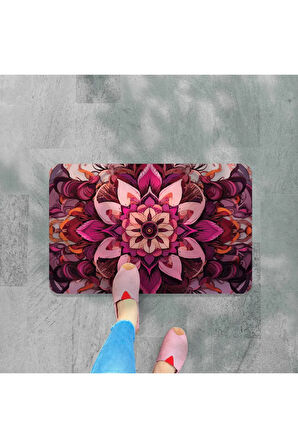 Dijital Baskılı Çiçek Desenli Dekoratif Dış Kapı Önü ve Iç Mekan Paspası yıkanabilir Kaymaz Taban