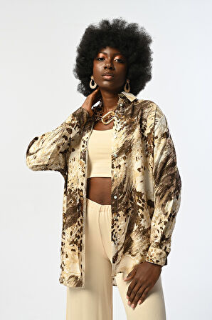 KADIN KARIŞIK DESENLİ OVERSİZE KESİM GÖMLEK