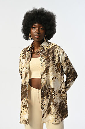 KADIN KARIŞIK DESENLİ OVERSİZE KESİM GÖMLEK