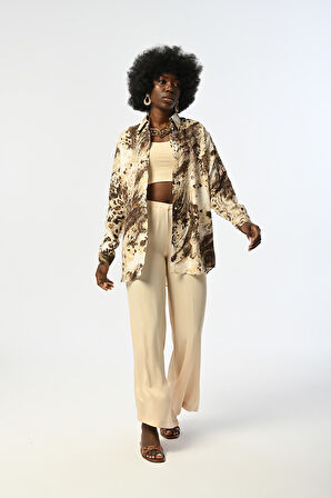 KADIN KARIŞIK DESENLİ OVERSİZE KESİM GÖMLEK