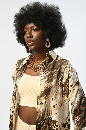 KADIN KARIŞIK DESENLİ OVERSİZE KESİM GÖMLEK