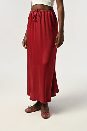 KADIN BELİ LASTİKLİ UZUN BOY DÜZ RENK VİSKON KUMAŞ ETEK