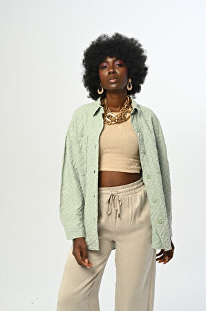 KADIN KARIŞIK DESENLİ MİNT RENK GÖMLEK