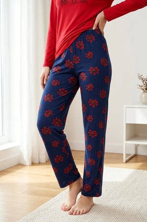 Kadın Desenli Bambu Viskon Uzun Kollu Soft Örme Mevsimlik Pijama Takımı