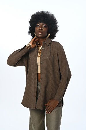 KADIN SİM DETAYLI OVERSİZE KESİM GÖMLEK