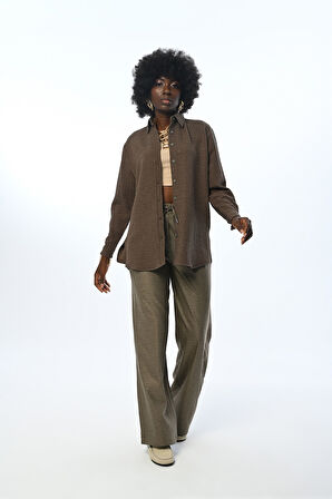 KADIN SİM DETAYLI OVERSİZE KESİM GÖMLEK