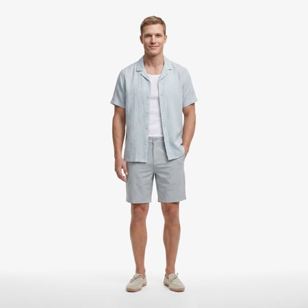 Nautica Erkek Yeşil Regular Fit Kısa Kollu Desenli Keten Gömlek