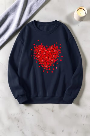 Unisex Minik Kalpler Baskılı Bisiklet Yaka Sweatshirt