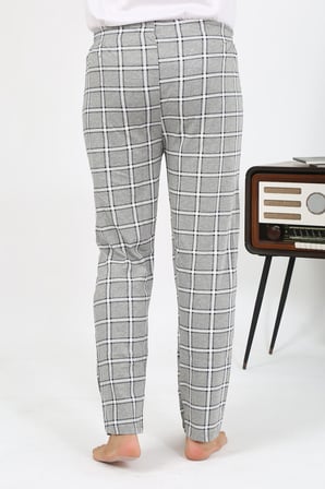Moda Çizgi Erkek Ekoseli Desen Penye Tek Alt Pijama 27540 Gri