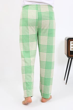 Moda Çizgi Erkek Ekoseli Desen Penye Tek Alt Pijama 27540 Yeşil