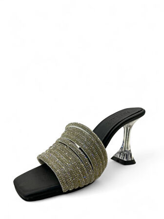 TH28 Kadın Abiye Taşlı 9.5 cm Topuklu Terlik