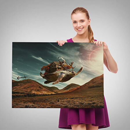 Geyik Boynuzlu Kaplunbağa Sürreal Tablo-6560