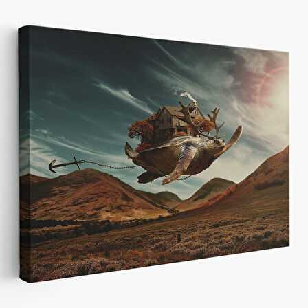 Geyik Boynuzlu Kaplunbağa Sürreal Tablo-6560