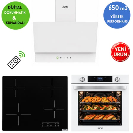 Alveus AFM Serisi EG-21 Beyaz Dijital Elektr. Vitro.3'lü Ankastre Set Fırın+Siyah Ocak+Davlumbaz