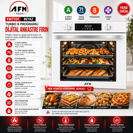 Alveus AFM Serisi EG-21 Beyaz Dijital Elektr. Vitro.3'lü Ankastre Set Fırın+Siyah Ocak+Davlumbaz