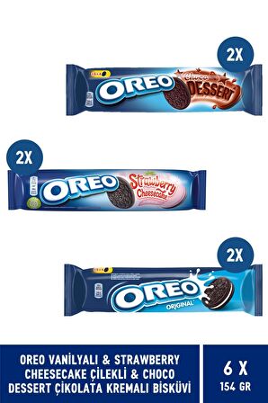 Oreo Vanilyalı & Choco Dessert & Çilekli Cheesecake 154 gr Bisküvi  - 6 Adet