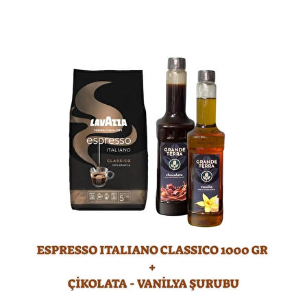 Lavazza Espresso Italiano Classico 1000 gr + Grande Terra Çikolata & Vanilya Şurubu (2 X 750 ml) Seti