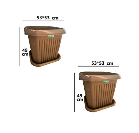 2 Adet Yüksek Kalite Plastik 72 Litre Kare Büyük Boy Bahçe Balkon Salon Çiçek Yada Ağaç Saksı 53*53*49 cm Tabaklı 
