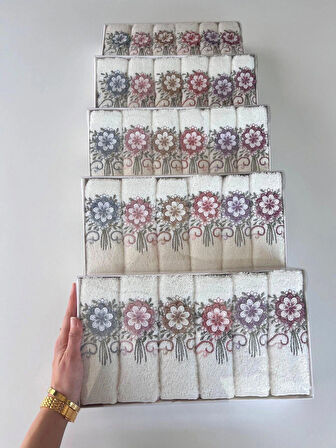 MYSOFT 6'LI 30X50 3D NAKIŞLI HAVLU - ORKİDE