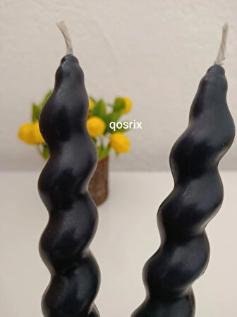 qosrix 2'li Antrasit Gri Italyan Burgulu Şamdan Soya Mumu Doğal Kokulu Uzun Çubuk Konik Burgu Spiral Mum Dekoratif